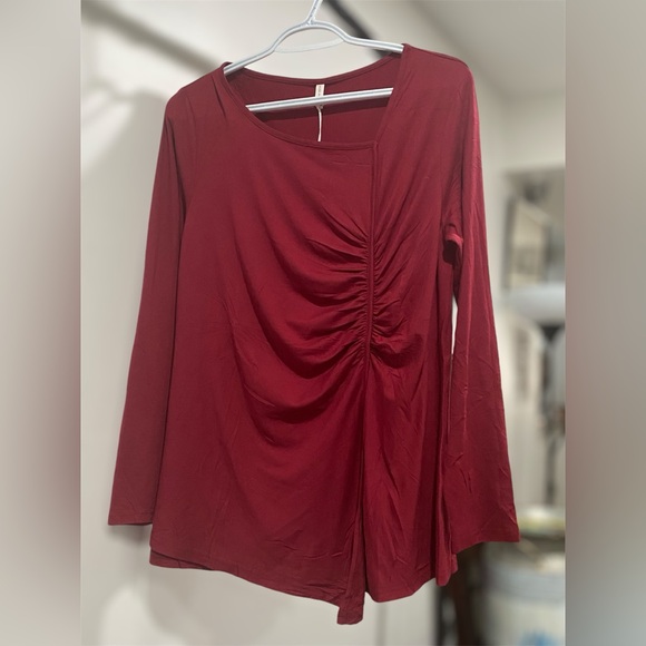 MUSE SHOW Womens Long Sleeve Tunics Fit Blouse Square Neck Pleated T-Shirt - Picture 2 of 3